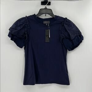Gracia Women's Embroidered Puff Sleeve Top - Navy - Small - New with tags